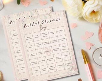 Boho Floral Bridal Shower Bingo Game • 12 Unique Cards (Digital Download)