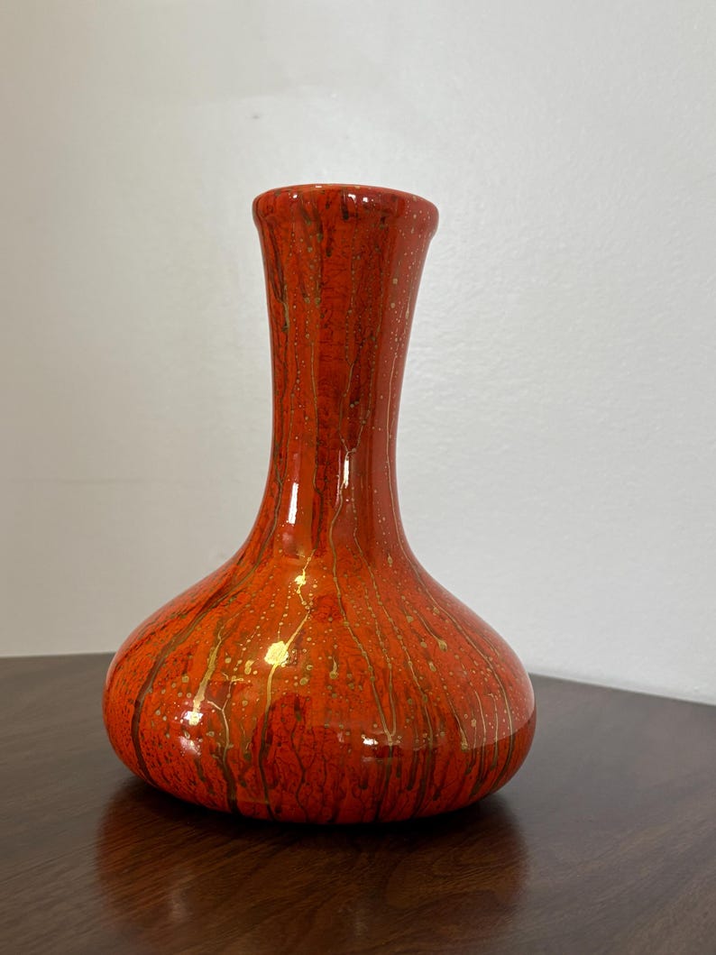 Vintage Red Orange Lava Glaze Vase • Mid-century Modern Pottery - Etsy