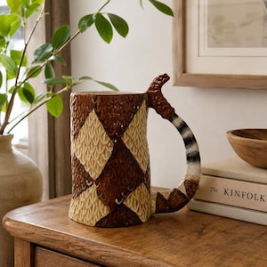 Vintage Keramik Schlange Bierkrug, Sculpted Cobra Griff Tankard, Reptil Barware Becher