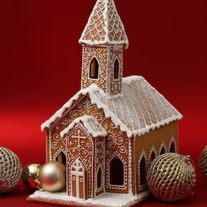 Plantilla de iglesia con forma de casa de jengibre - Iglesia tradicional de jengibre