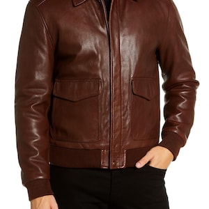 Men's A2 Flight Jacket Aviator Pilot Air Force WW2 Brown Bomber Leather Outerwear Coat