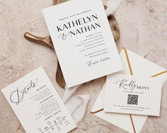 Minimalist Wedding Invitation Set with QR Code (Digital Template)