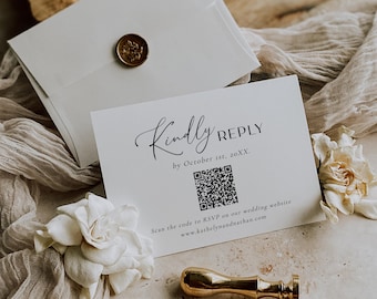 Minimalist Wedding Invitation, QR Code, Elegant RSVP (Digital Download)