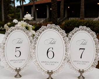 Oval Vintage Lace Table Numbers, Personalized Reception Cards, Romantic Wedding Decor, Antique Table Signs