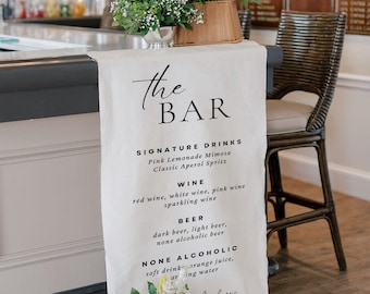 Custom Linen Wedding Bar Menu Sign: Signature Cocktails