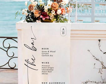Custom Linen Wedding Bar Menu Sign, Minimalist Fabric Banner