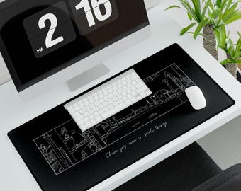 Minimalist Black Desk Mat: Line Art Design
