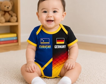 Niestandardowe body niemowlęce dla dwóch drużyn piłkarskich z 2026 r., personalizowana koszulka piłkarska half half, Meksyk Aztek, USA, Kanada Split Team, koszulka dla noworodka