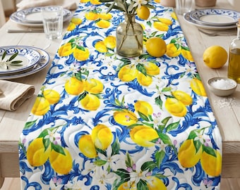 Quilted Lemon Floral Table Runner, Floral Prints Table Decor, Farmhouse Kitchen Decor, Summer Home Decor, Housewarming Gift
