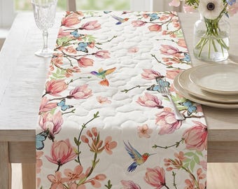 Bloemen kolibrie tafelloper, lentetuin tafeldecor, bloemen vogel minnaar cadeau, kolibrie tafelloper, bloementuin woondecoratie