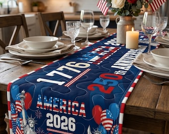 Quilted 250th Anniversary 1776-2026 Table Decor, Patriotic Heritage Table Runner, Christian USA Celebration Gift , 250 Years Table Runner