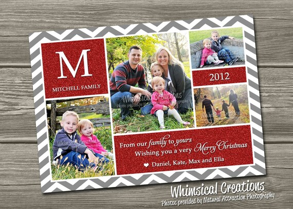 Photo Christmas Card Holiday Card Chevron Holiday Card | Etsy