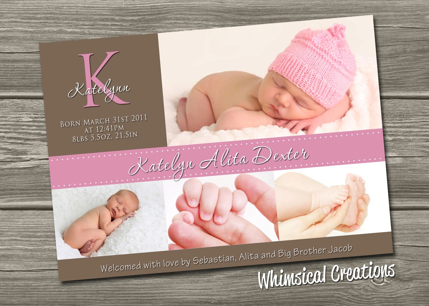 Baby Girl Birth Announcement Digital File Katelynn I Etsy