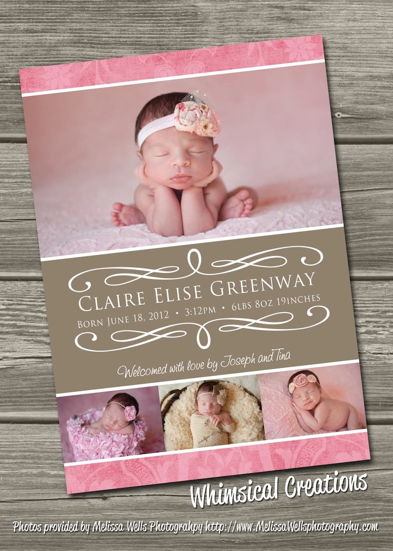Baby Girl Birth Announcement Digital File Delilah I Etsy