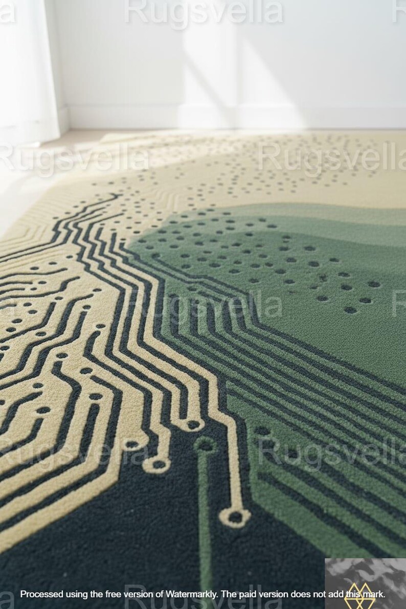 Pcb Rug Modern Hand Tufted Rug, Abstract Green Beige Area Rug, Minimalist ...
