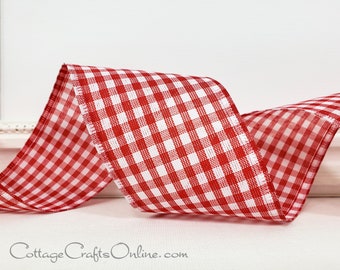 TEN YARDS ~ Red Great Gingham 4010 ~ Craft Wire Edged Ribbon Wired Ribbon 2 12 Red and White Check Gingham Plaid