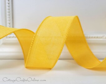 Bright Yellow Linen Look Wired Ribbon, 1.5" wide,  TEN YARD ROLL ~ Divinely Royal Sun Yellow 9 ~ Easter, Spring, Summer,  Wire Edged