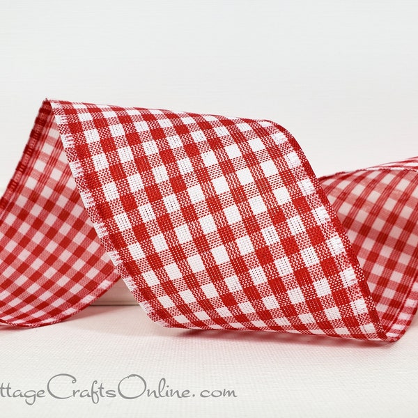 Wired Ribbon, 2.5", Red and White Check Gingham Plaid - TEN YARD ROLL ~ Red Great Gingham 40 ~ Craft Wire Edged Ribbon