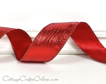 Wired Ribbon, 1.5" wide, Red Metallic Stripe - TEN YARD ROLL ~ Regina 9 ~ Christmas, Valentine Wire Edge