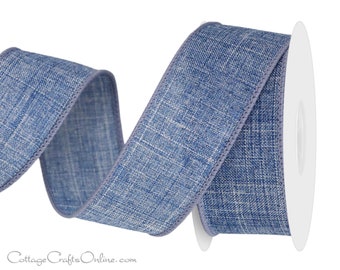 Wired Ribbon, 1.5" Faded Blue Jean Faux Denim - TEN YARD ROLL ~ Demin Blue Divinely Royal 9 ~ Summer, Americana, Western Wire Edged Ribbon