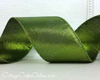 Wired Ribbon, 2.5",  Green Metallic - TEN YARD ROLL ~ Lime Glow ~ Christmas, St. Patrick's Day Craft Wire Edged Ribbon