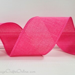 Wired Ribbon 2.5 wide Hot Pink Linen Look  TEN YARD image 3