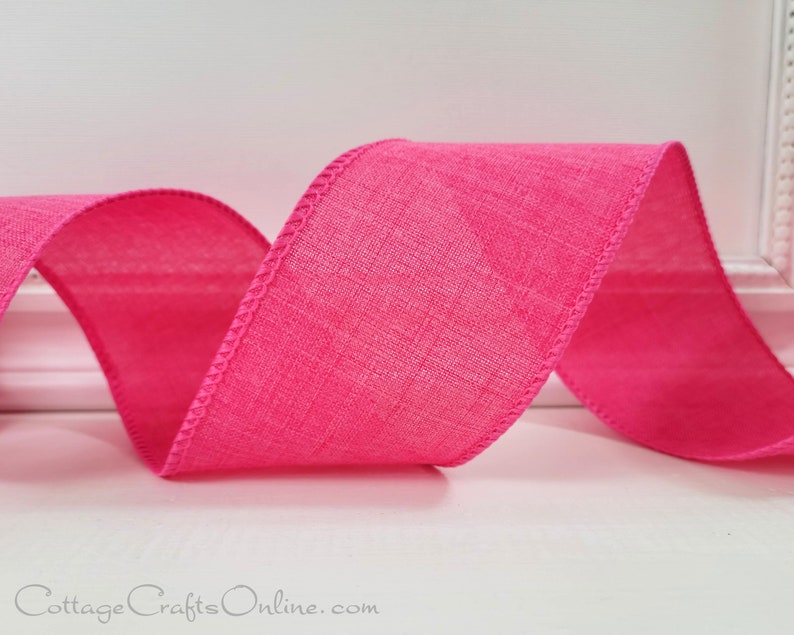 Wired Ribbon, 2.5 wide, Hot Pink Linen Look TEN YARD ROLL Divinely Royal Pink Azalea 40 Easter, Spring, Summer Wire Edged Ribbon image 3