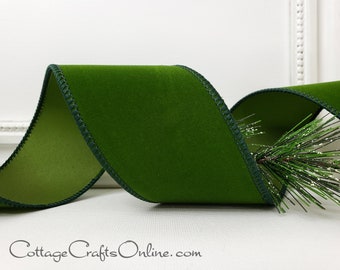 Christmas Wired Ribbon, 2.5" wide, Moss Green Velvet - TEN YARD ROLL ~ Simone 40 ~  Hunter Green, St. Patricks Day  Craft Wire Edged Ribbon