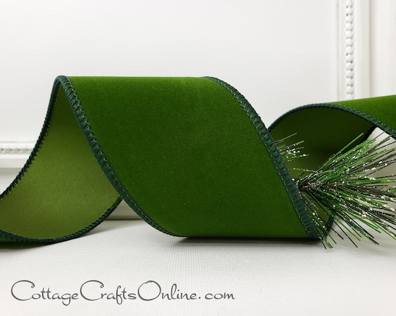 Ribbon Traditions 2.5 Wired Suede Velvet Ribbon Emerald Green - 25 Yards