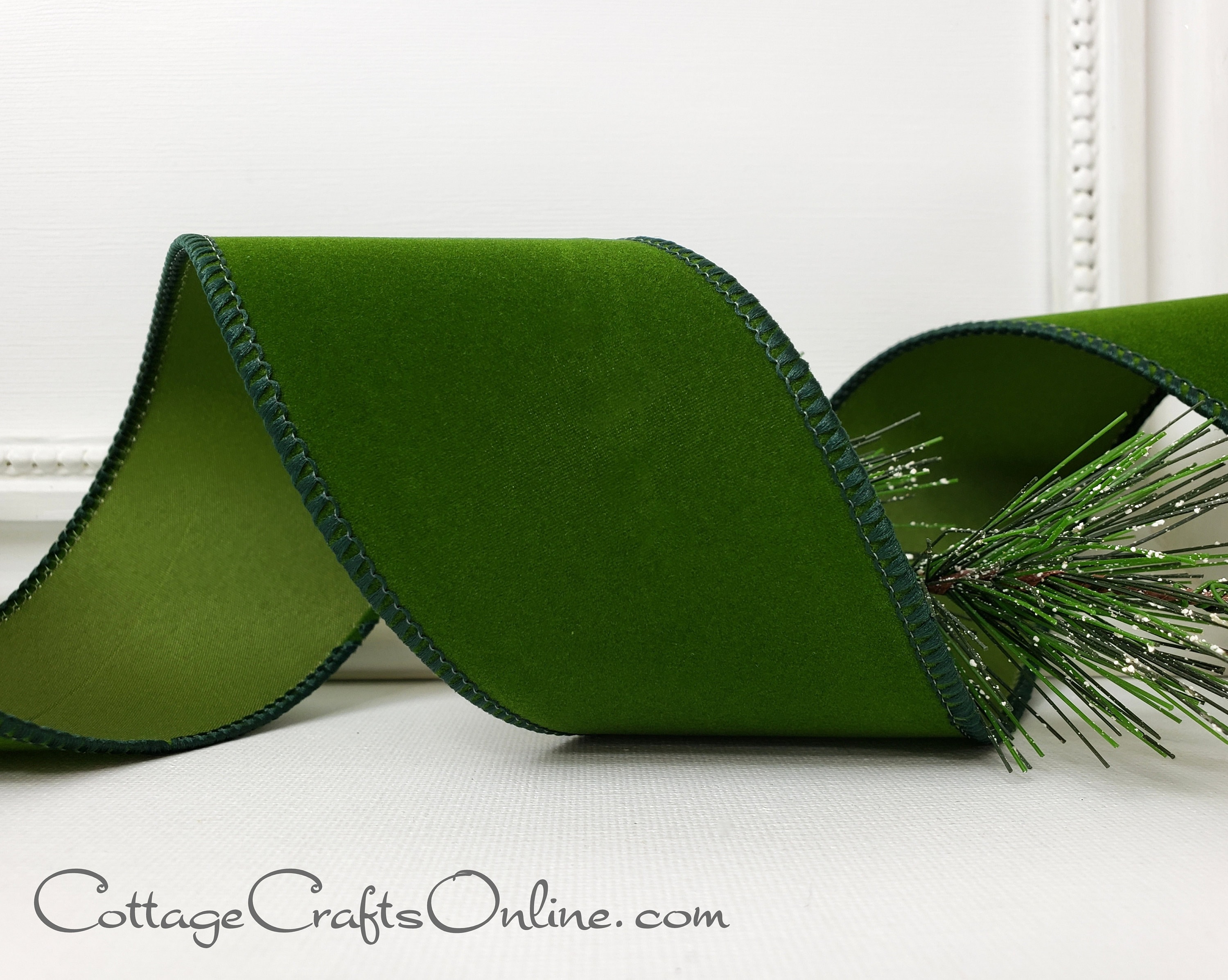 Christmas Wired Ribbon 2 1/2 wide Moss Green Velvet | Etsy