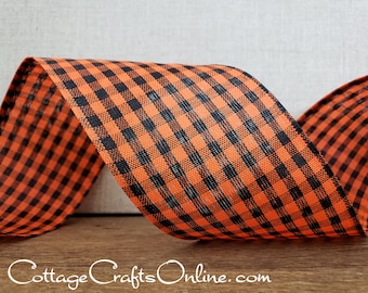 Halloween Wired Ribbon, 2.5", Black and Orange Check ~ TEN YARD ROLL ~ Gingham 40 Plaid Fall Wire Edged Ribbon