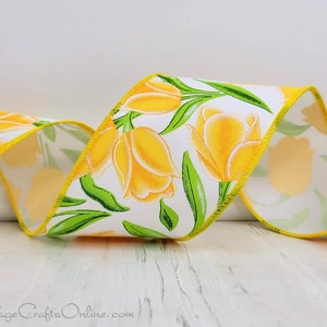 Yellow Tulips Wired Ribbon, 2.5 wide, TEN YARD ROLL Charlene 40 Floral Spring, Summer Flower Wire Edged Ribbon image 6