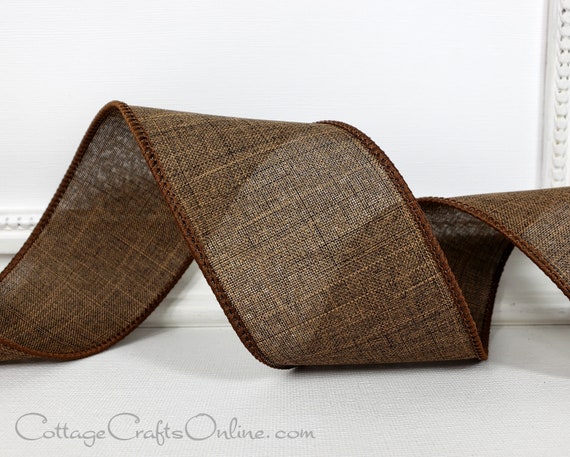 Natural Brown Linen Ribbon with White Stripes, 2-1/2 x 25 Yards