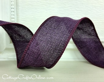 Wired Ribbon, 1.5", Purple Faux Burlap Linen Look  - THREE YARDS - Offray "Solitude" Fall, Halloween, Mardi Gras Wire Edged Ribbon