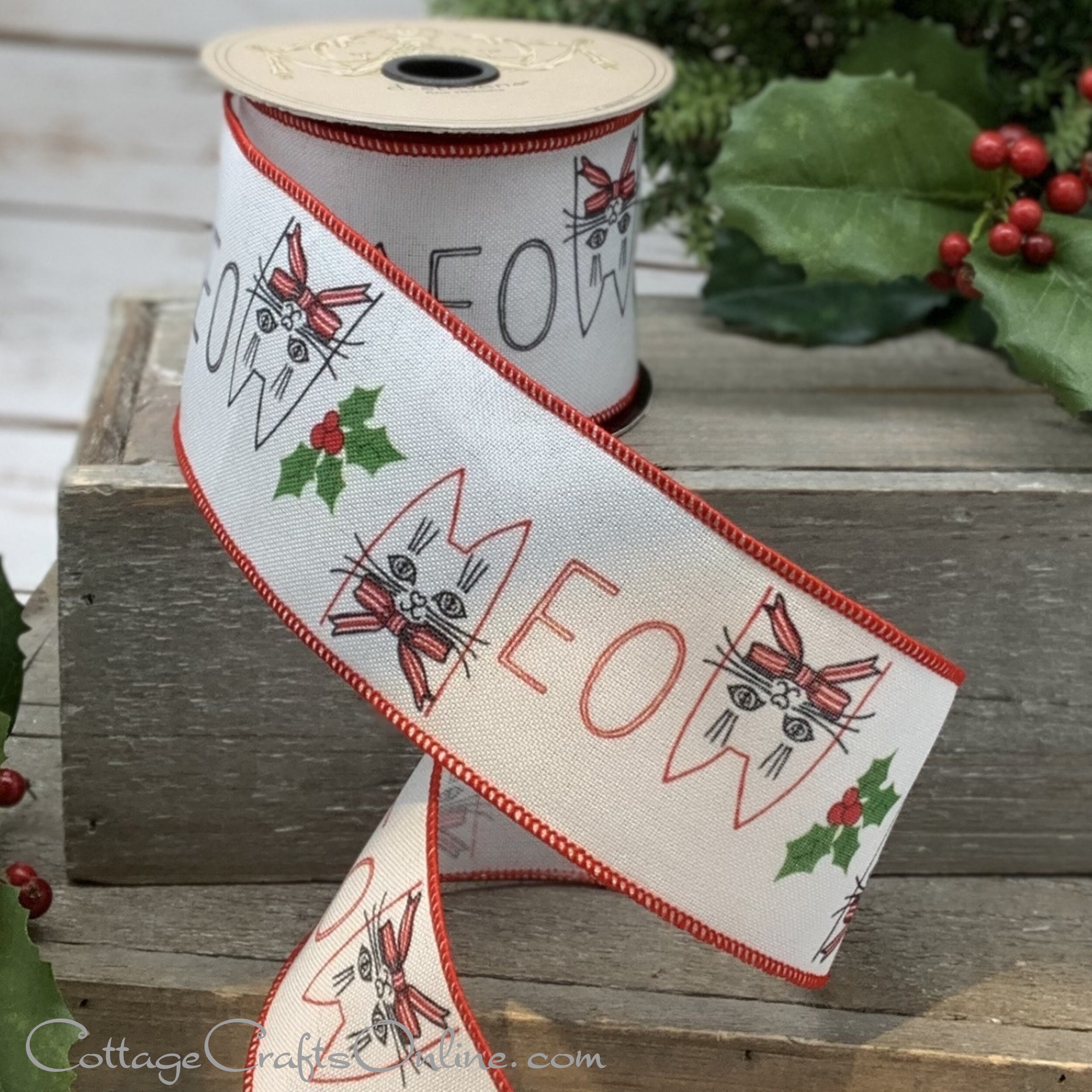 D. Stevens Christmas Wired Ribbon 2 1/2 Meow Cat Print Etsy