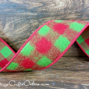 Buffalo Plaid Christmas Wired Ribbon, 1.5 Red, Lime Green Check Flannel TEN YARD ROLL Buffalo Beau 9 Apple Green Wire Edged Ribbon image 1