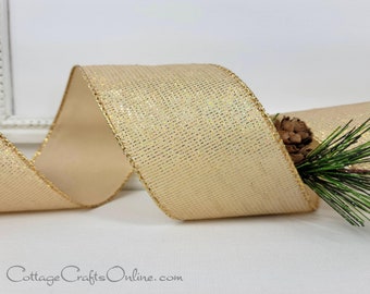 Wired Ribbon,  2.5"  Gold Metallic Iridescent, TEN YARD ROLL, Offray ~ Vespa ~ Christmas Holiday Craft Wire Edged Ribbon