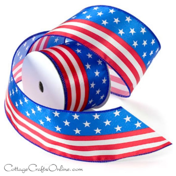 Red White Blue Flag America Wired Ribbon 2 1//2 Inch 9 Yards July 4th Patriotic