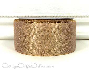THREE YARD ROLL Christmas Wired Ribbon, 1.5"  Wide,  Gold Copper Metallic ~ Gold Nectar ~ Mardi Gras, New Year's Wire Edged Ribbon