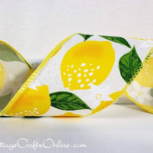 Wired Ribbon, 2.5 wide, Yellow Lemon Print, TEN YARD ROLL Lemons White Spring, Summer, Fruit Print Wire Edged Ribbon image 4