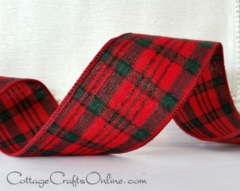 Christmas Wired Ribbon, 2.5", Red, Dark Emerald Green Check Plaid Flannel ~ TEN YARD ROLL ~ McAvoy 40 ~ Forest Green Tartan Wire Edged