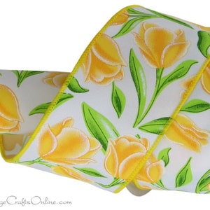 Yellow Tulips Wired Ribbon, 2.5 wide, TEN YARD ROLL Charlene 40 Floral Spring, Summer Flower Wire Edged Ribbon image 5