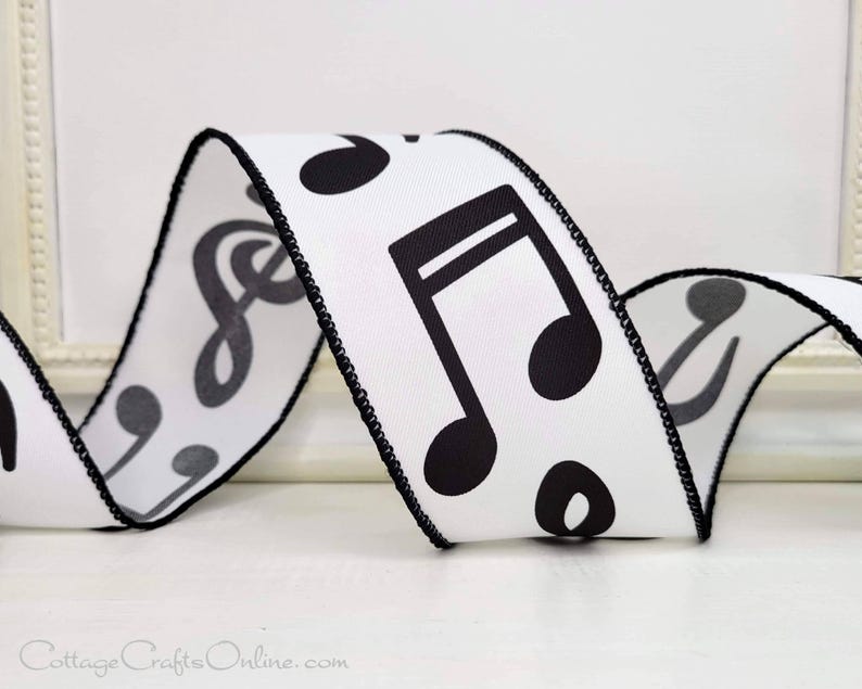 Wide Music Note Ribbon Wired Ribbon, 2.5