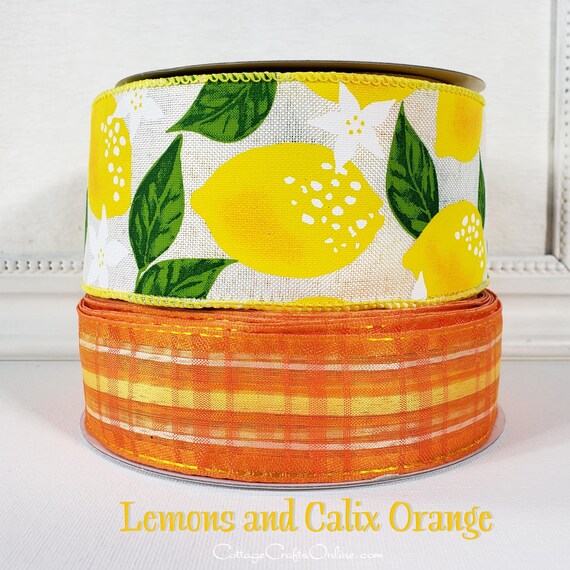 5 Yds Yellow White Pin Stripe Semi Sheer Wired Ribbon 1 1//2/"W