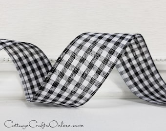 Wired Ribbon, 1.5" Black and White Check Gingham Plaid - TEN YARD ROLL ~ Great Gingham 9 Black ~ Wire Edged Ribbon