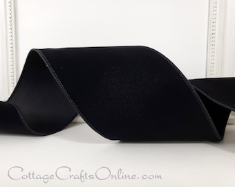 Wired Ribbon,  4 inches wide,  Black Velvet - TEN YARD ROLL ~ Simone 100 ~