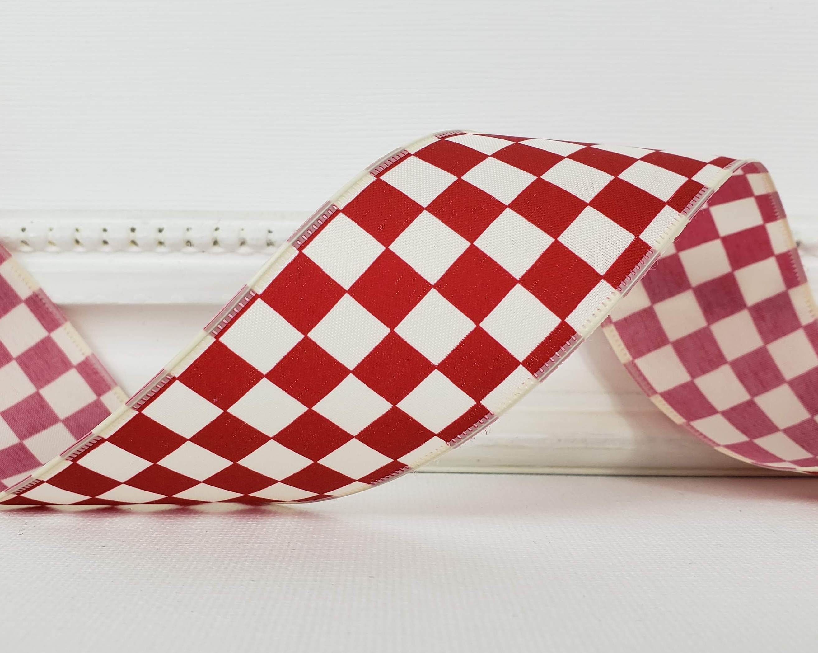 Wired Red Gingham Ribbon, Red White Gingham Check Ribbon for