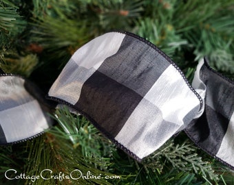 CLEARANCE! d. Stevens Wired Ribbon, 3", Black and White Faux Silk Bold Buffalo Plaid - TEN YARD Roll ~ York 3  ~ Check Wire Edged Ribbon