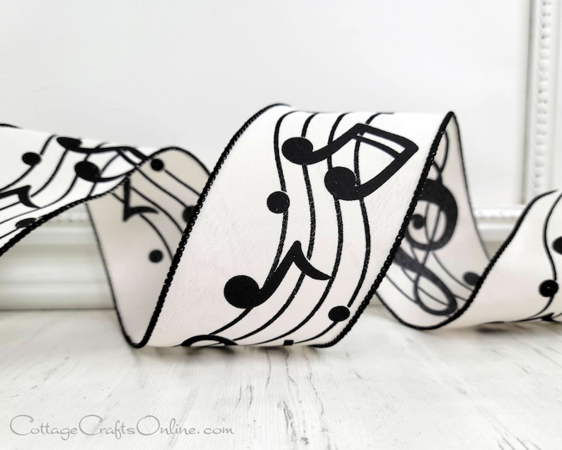 Music Note Ribbon Pattern Wired Ribbon, 2.5