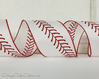 Wired Ribbon,  2.5" wide,  Baseball Sports Print - TEN YARD ROLL ~ Centerfield 9 ~  Spring Sports Base Ball Craft Wire Edged Ribbon